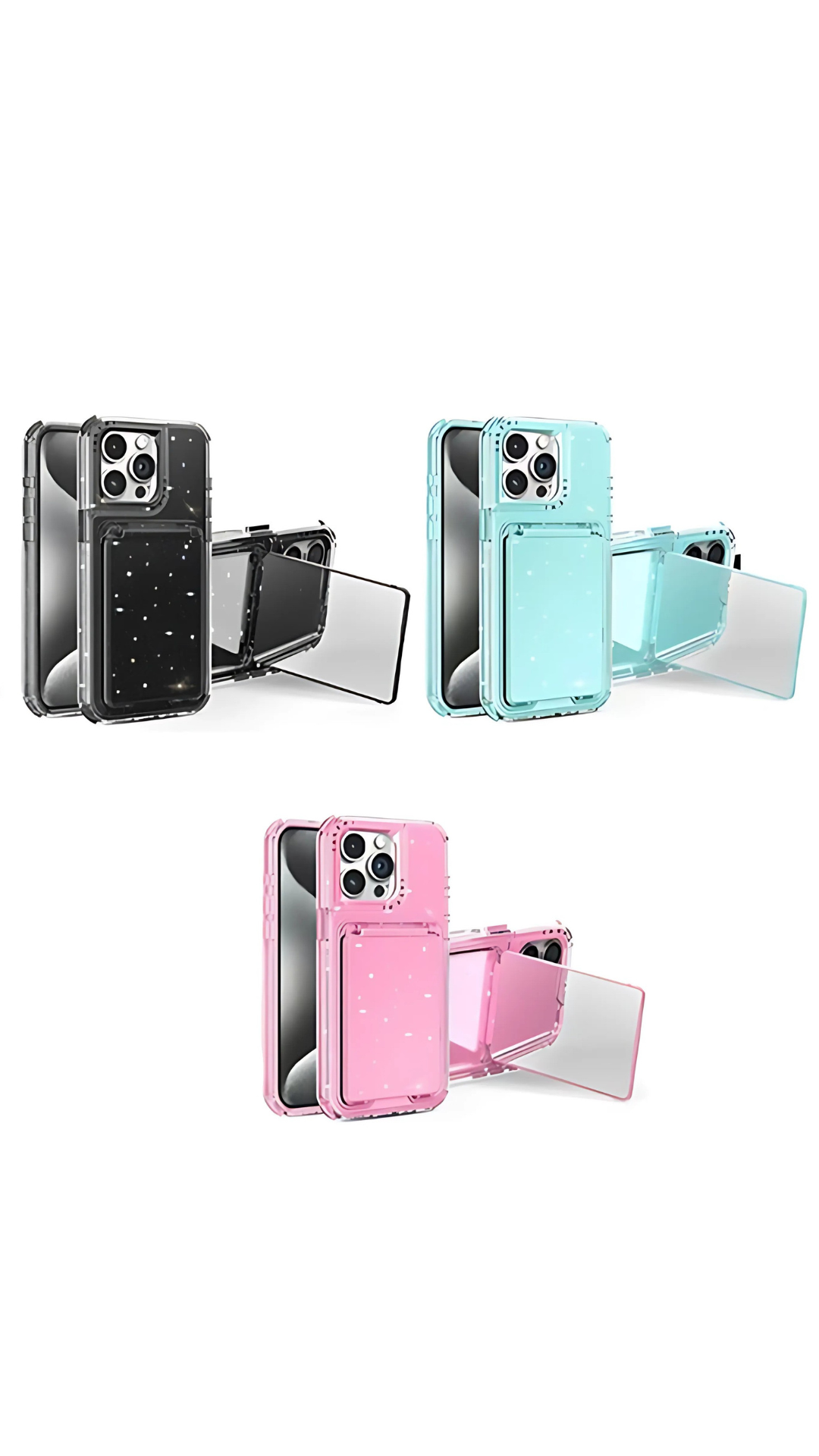 Cover iPhone Glitter con Specchio e Stand – Brillantezza e Funzionalità sempre con te!